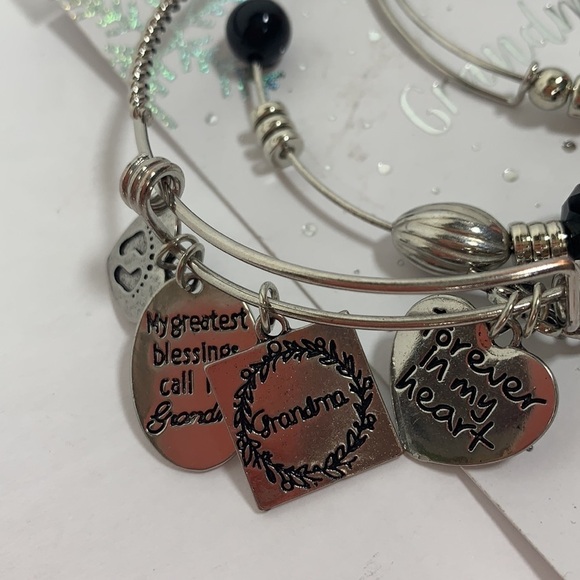 Grandma Adjustable Beaded Charm Bracelet Set of Three - Silver Tone - Picture 2 of 9